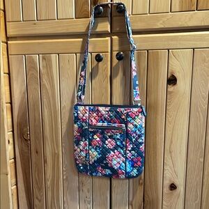 Vera Bradley Blue and Pink Crossbody Bag with Floral Pattern and Quilted Texture